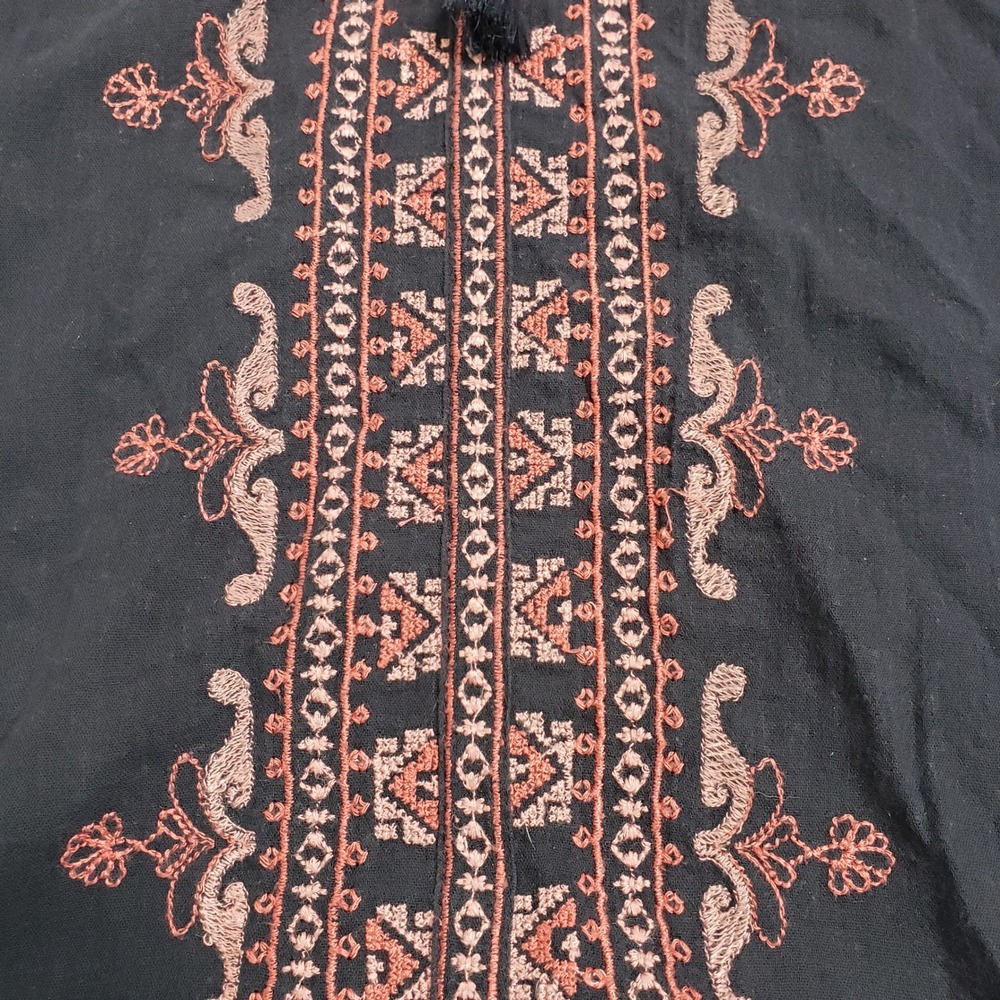 Lucky Brand Womens Embroidered Lace Up Boho Top S Navy Pink - Picture 3 of 6